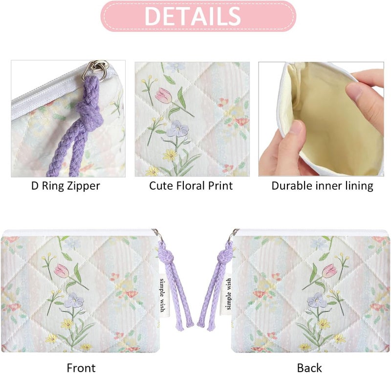 Modacarry Store Cotton Quilted Floral Coin Purse Digital Camera Pouch with Cute Prints Zipper for Women Girls (FLOWERS) - Image 4